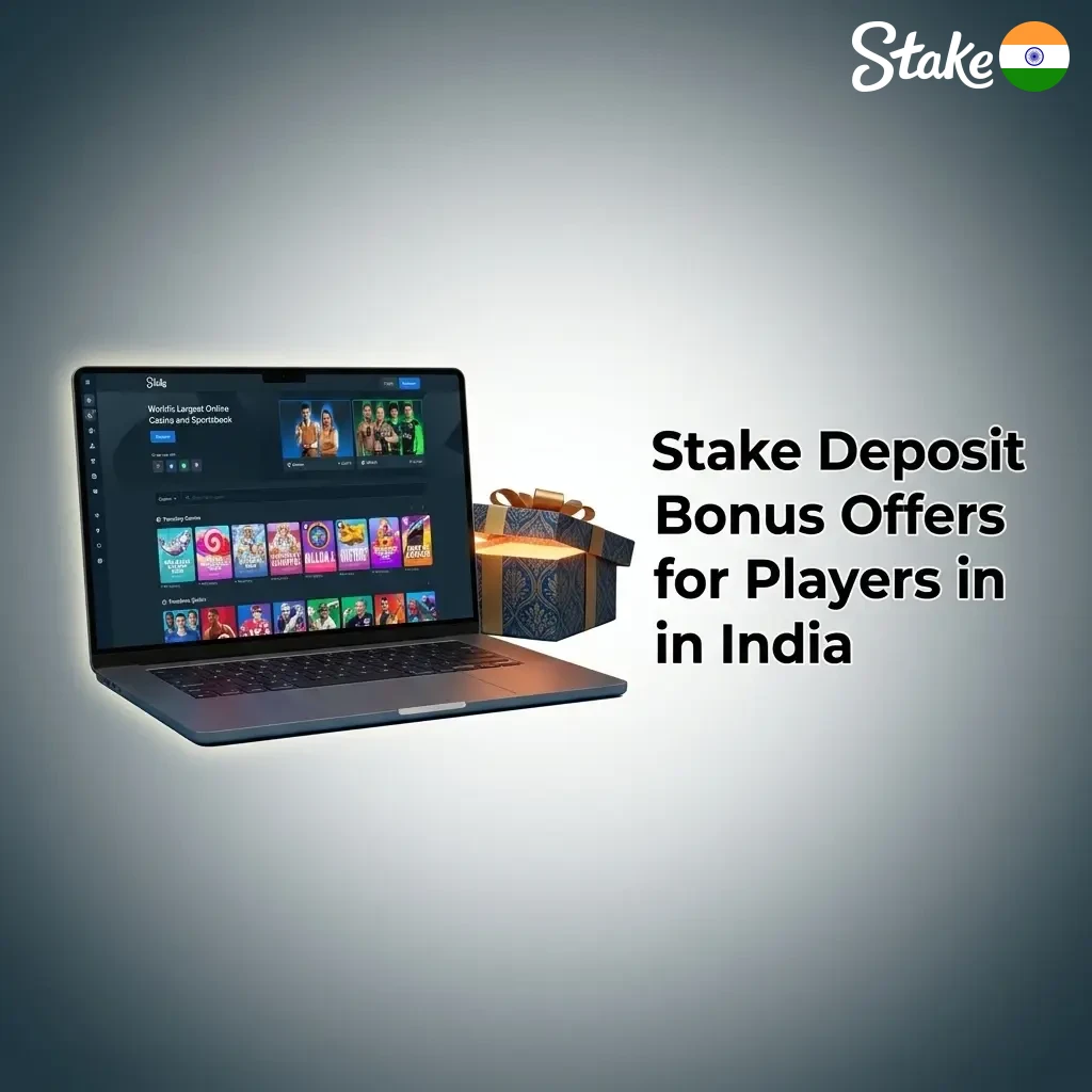 Stake deposit bonus offers in India showing Weekly Raffle USD 75K and Daily Races USD 100K prize pools